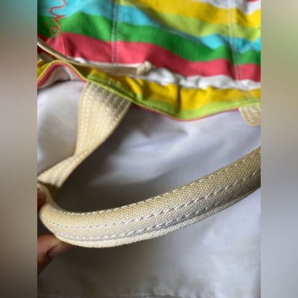 O’ Neill striped colorful rainbow Kelly green beach bag canvas tote - Picture 11 of 12